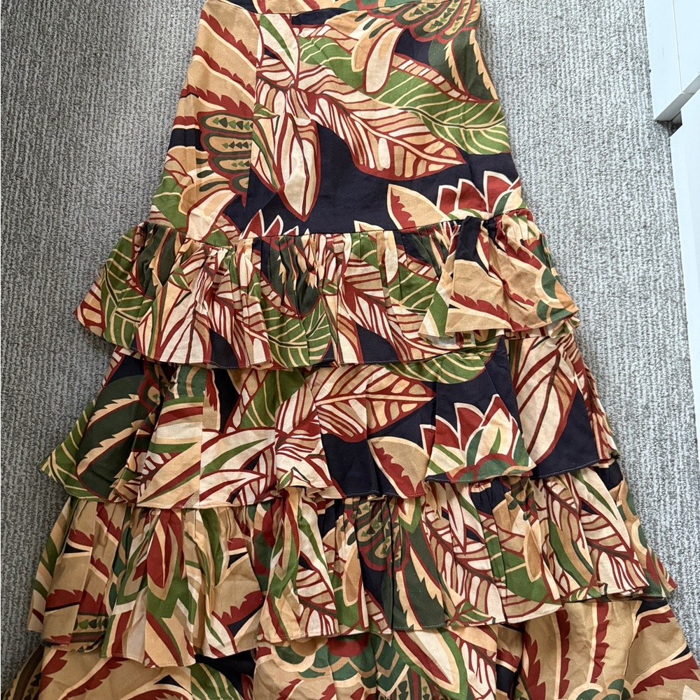Zara Multicolor Leaf Print A-Line Skirt